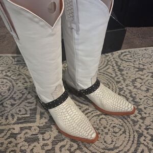 Freebird White Snakeskin Heeled Boots